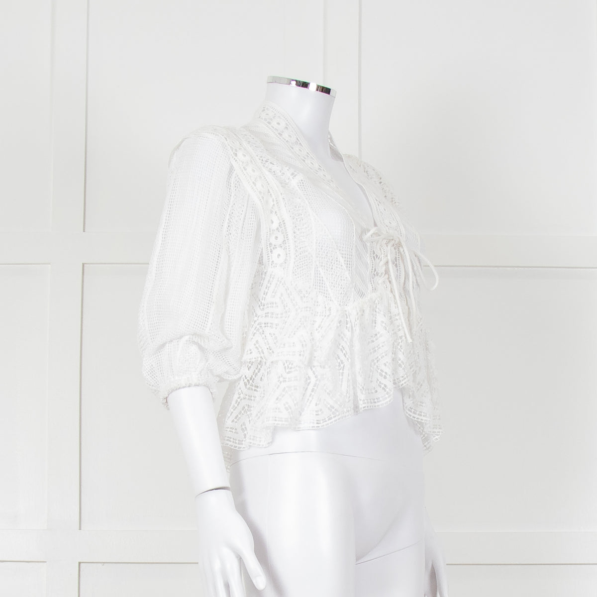 Iro Ruffled Lace V Neck Lace Tie Front Blouse