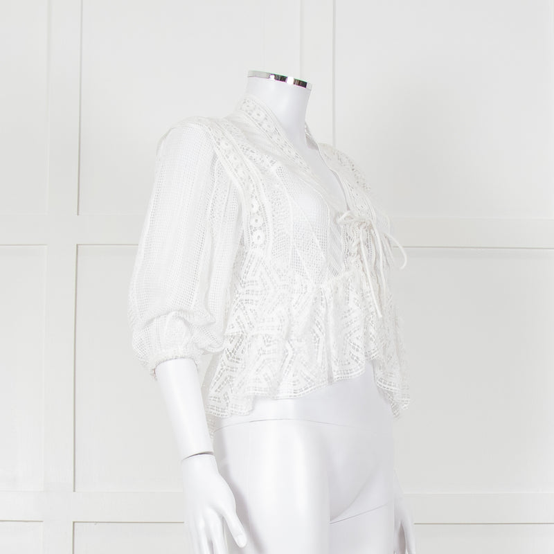 Iro Ruffled Lace V Neck Lace Tie Front Blouse