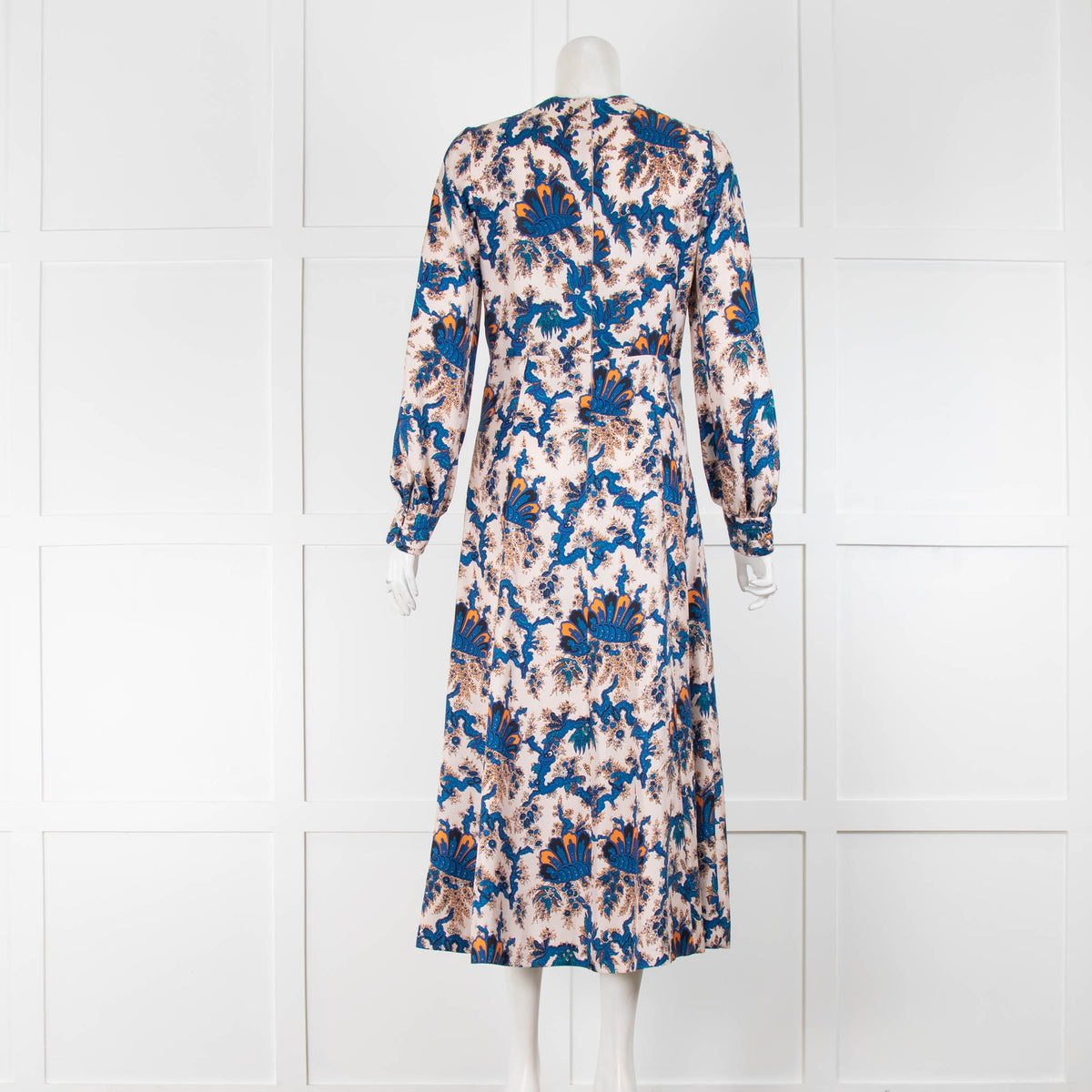 Sandro Cream Blue Orange Paisley Silk Midi Dress
