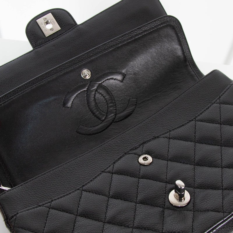 Chanel Medium Black Caviar Leather with Silver Hardware
