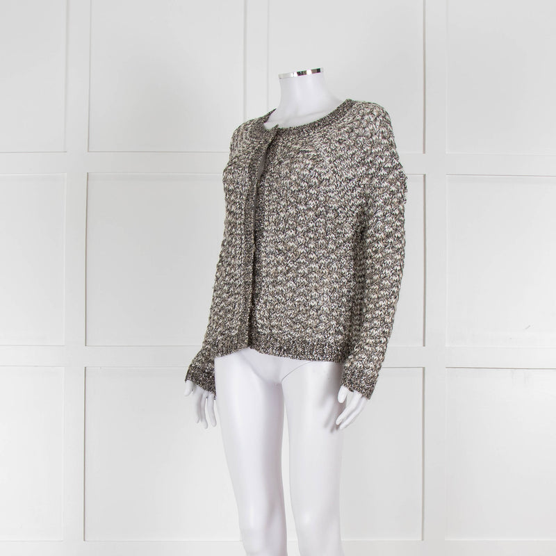 Bruno Manetti Beige and Black Metallic Open Weave Cardigan