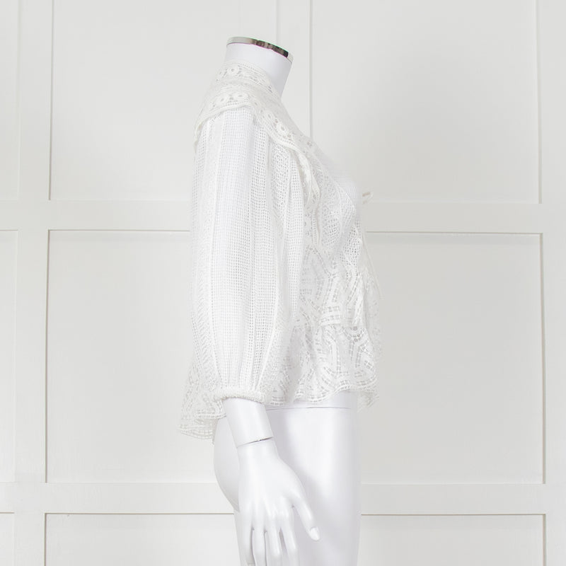 Iro Ruffled Lace V Neck Lace Tie Front Blouse