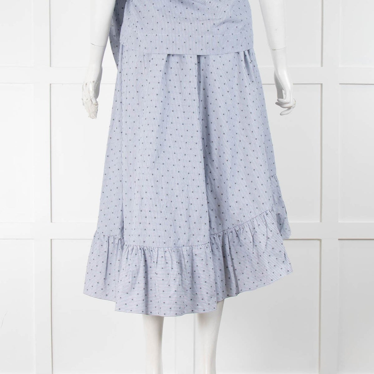 Maje Blue Striped Cotton Wrap Frill Trim Skirt