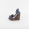 Miu Miu Blue Wedge Sandal With Green Paisley On Heel