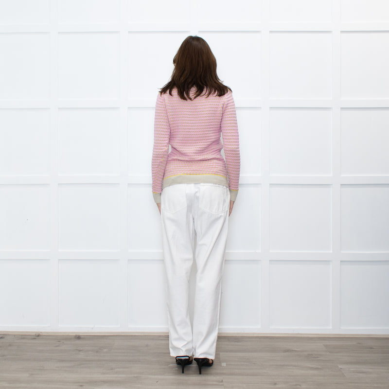 Jonathan Saunders Beige Pink Waffled Cotton Sweater