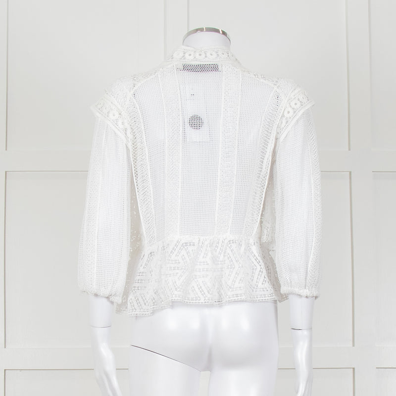 Iro Ruffled Lace V Neck Lace Tie Front Blouse