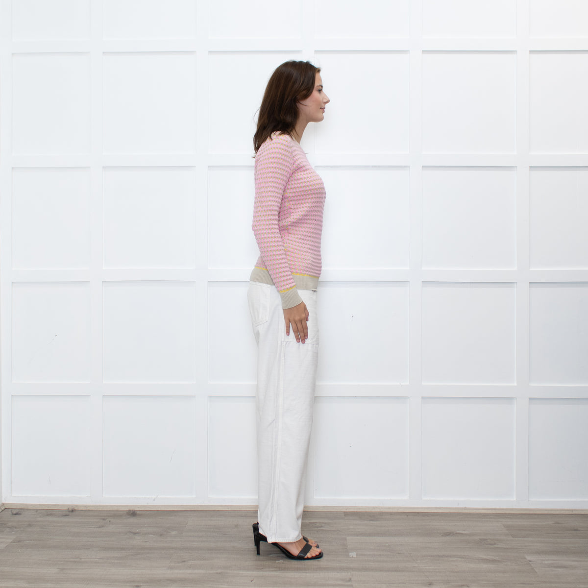Jonathan Saunders Beige Pink Waffled Cotton Sweater