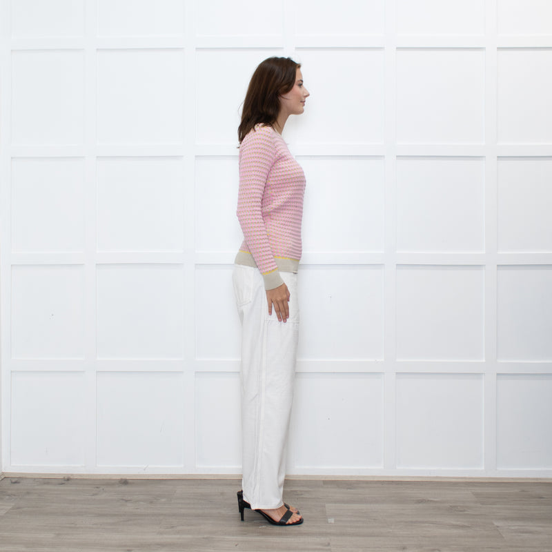 Jonathan Saunders Beige Pink Waffled Cotton Sweater