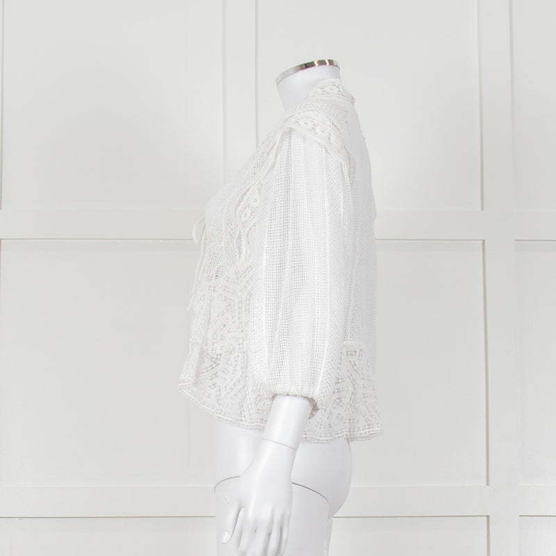 Iro Ruffled Lace V Neck Lace Tie Front Blouse