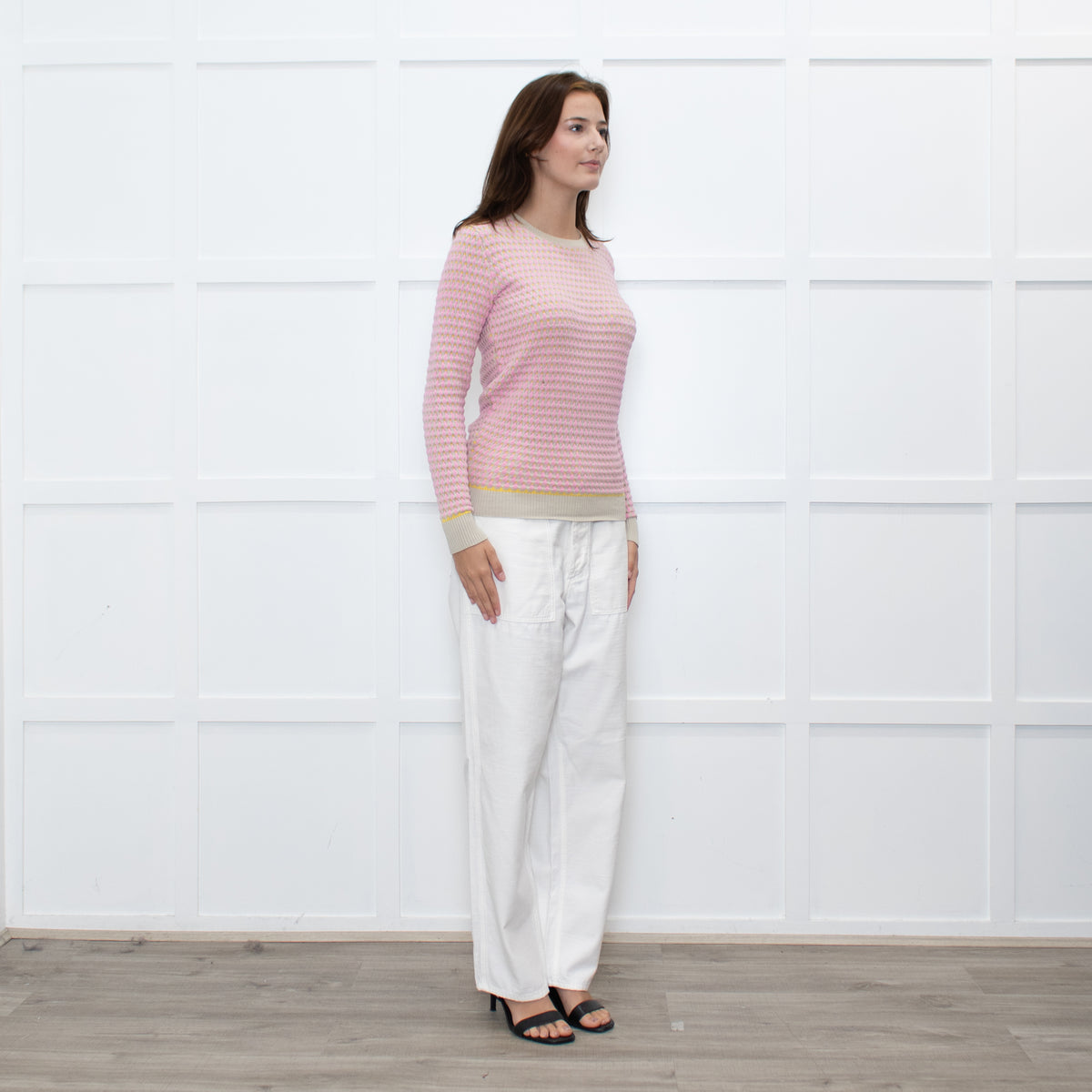 Jonathan Saunders Beige Pink Waffled Cotton Sweater