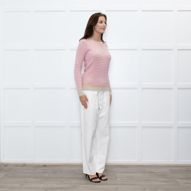 Jonathan Saunders Beige Pink Waffled Cotton Sweater