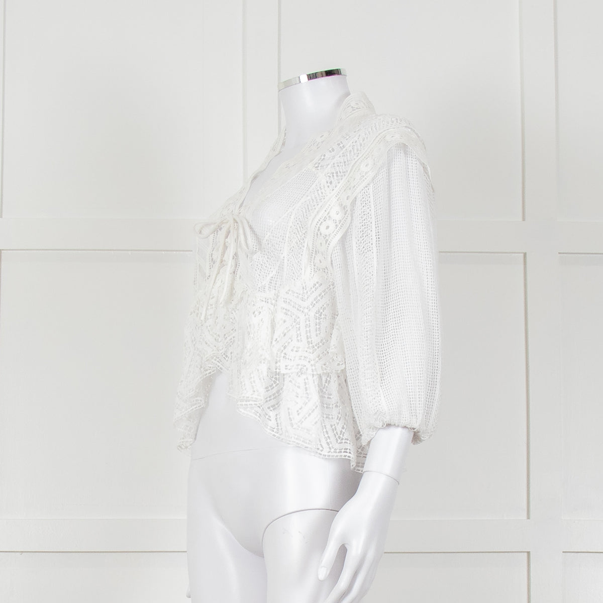 Iro Ruffled Lace V Neck Lace Tie Front Blouse
