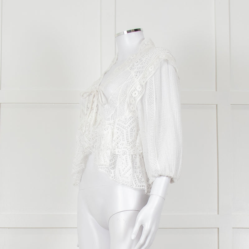 Iro Ruffled Lace V Neck Lace Tie Front Blouse