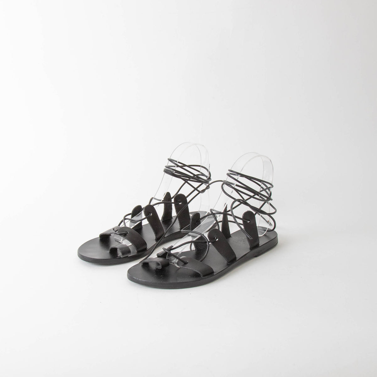 Ancient Greek Black Lace Up Leather Sandals