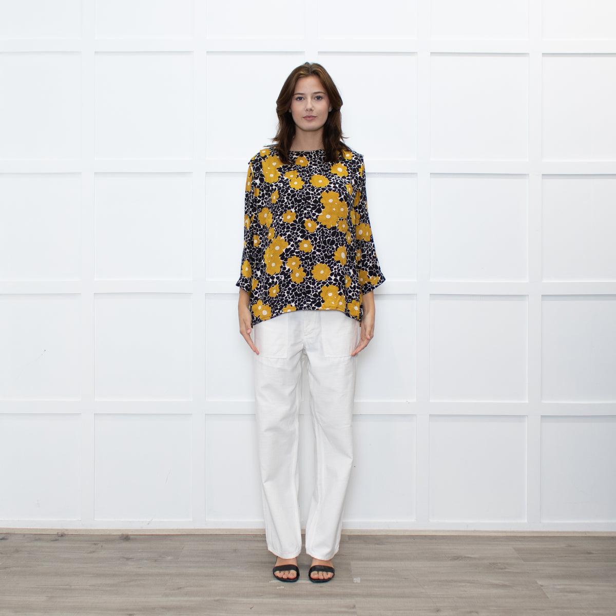 Ba&sh Black White Gold Flower Over Sized Top