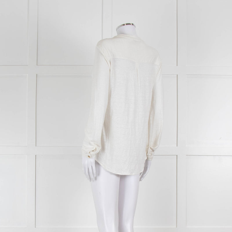 Bruno Manetti Cream Linen Slub Long Sleeve Top