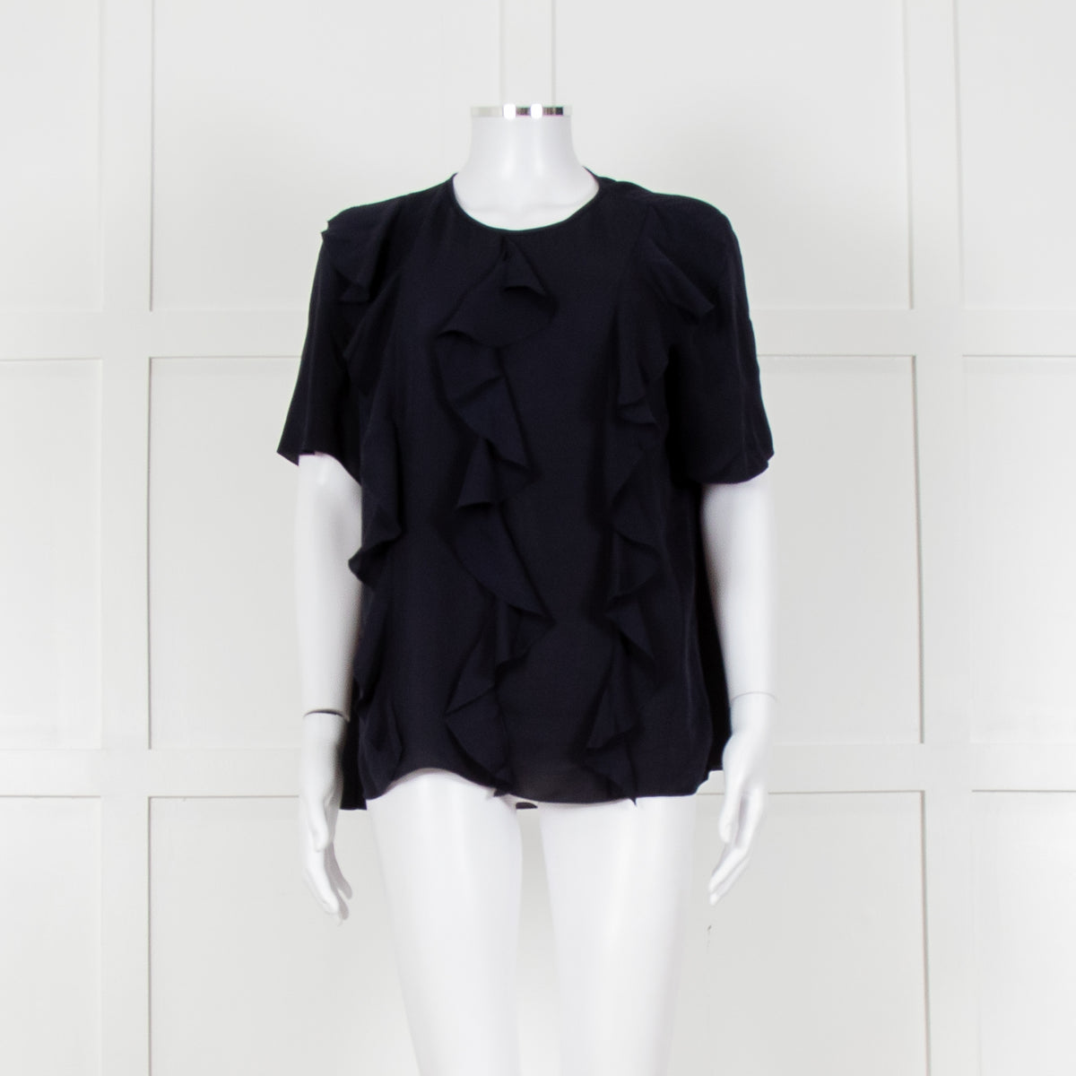 Louise Kennedy Navy Frill Front Short Sleeve Blouse