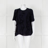 Louise Kennedy Navy Frill Front Short Sleeve Blouse