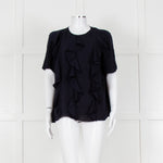 Louise Kennedy Navy Frill Front Short Sleeve Blouse