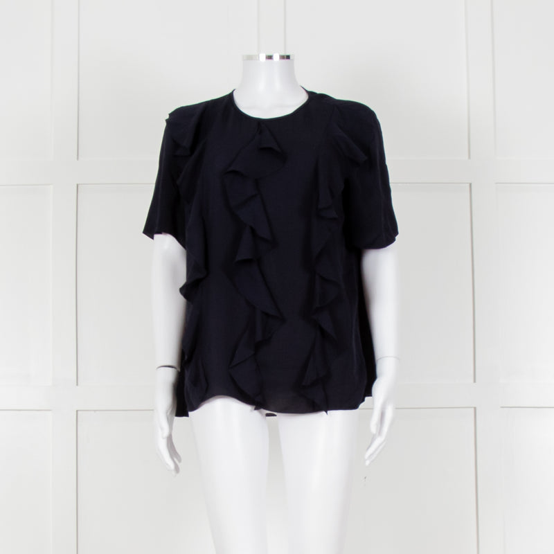 Louise Kennedy Navy Frill Front Short Sleeve Blouse