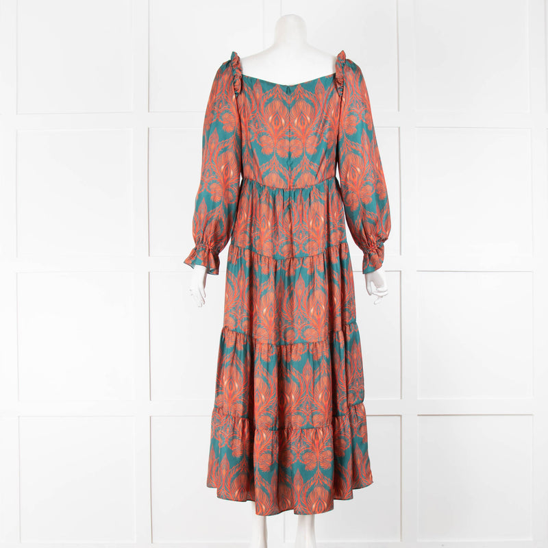 Seren Green And Orange Silk Tiered Dress