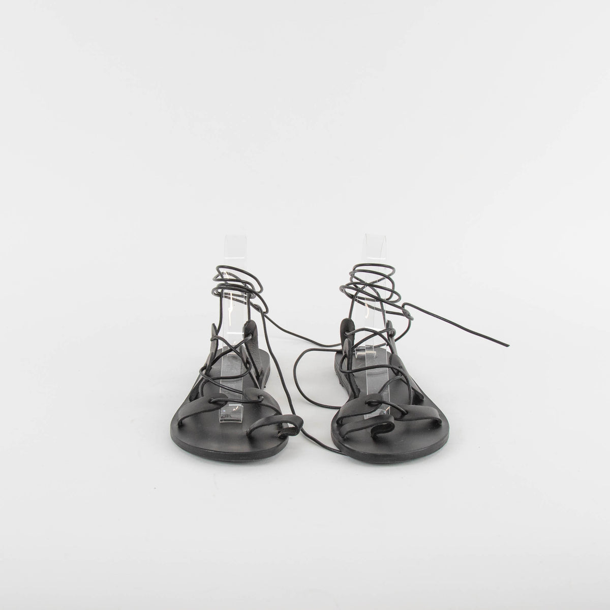 Ancient Greek Black Lace Up Leather Sandals