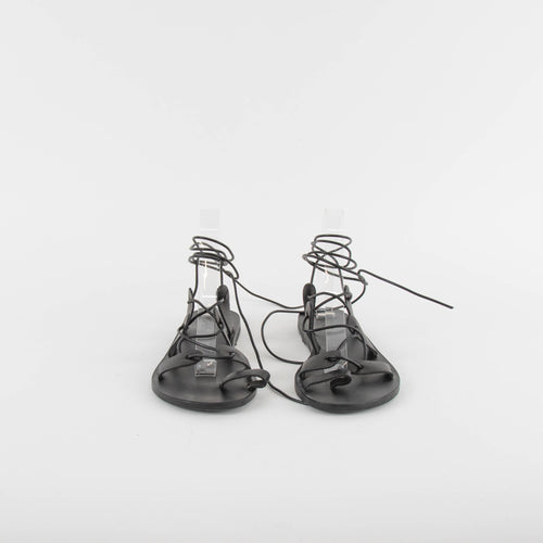 Ancient Greek Black Lace Up Leather Sandals