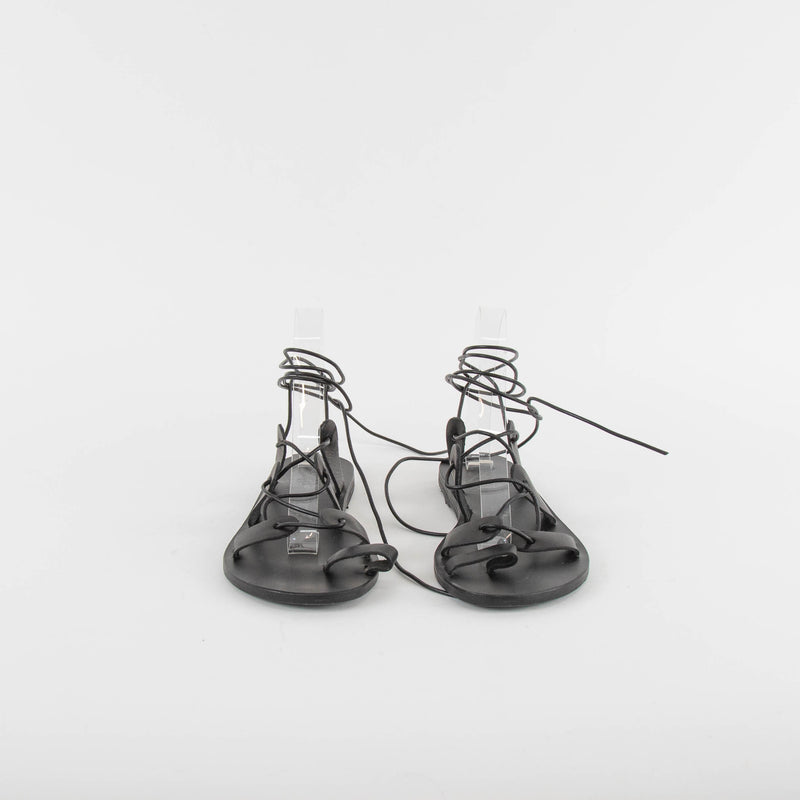 Ancient Greek Black Lace Up Leather Sandals