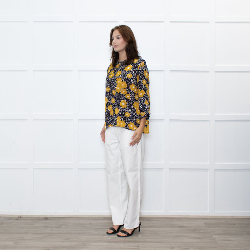 Ba&sh Black White Gold Flower Over Sized Top