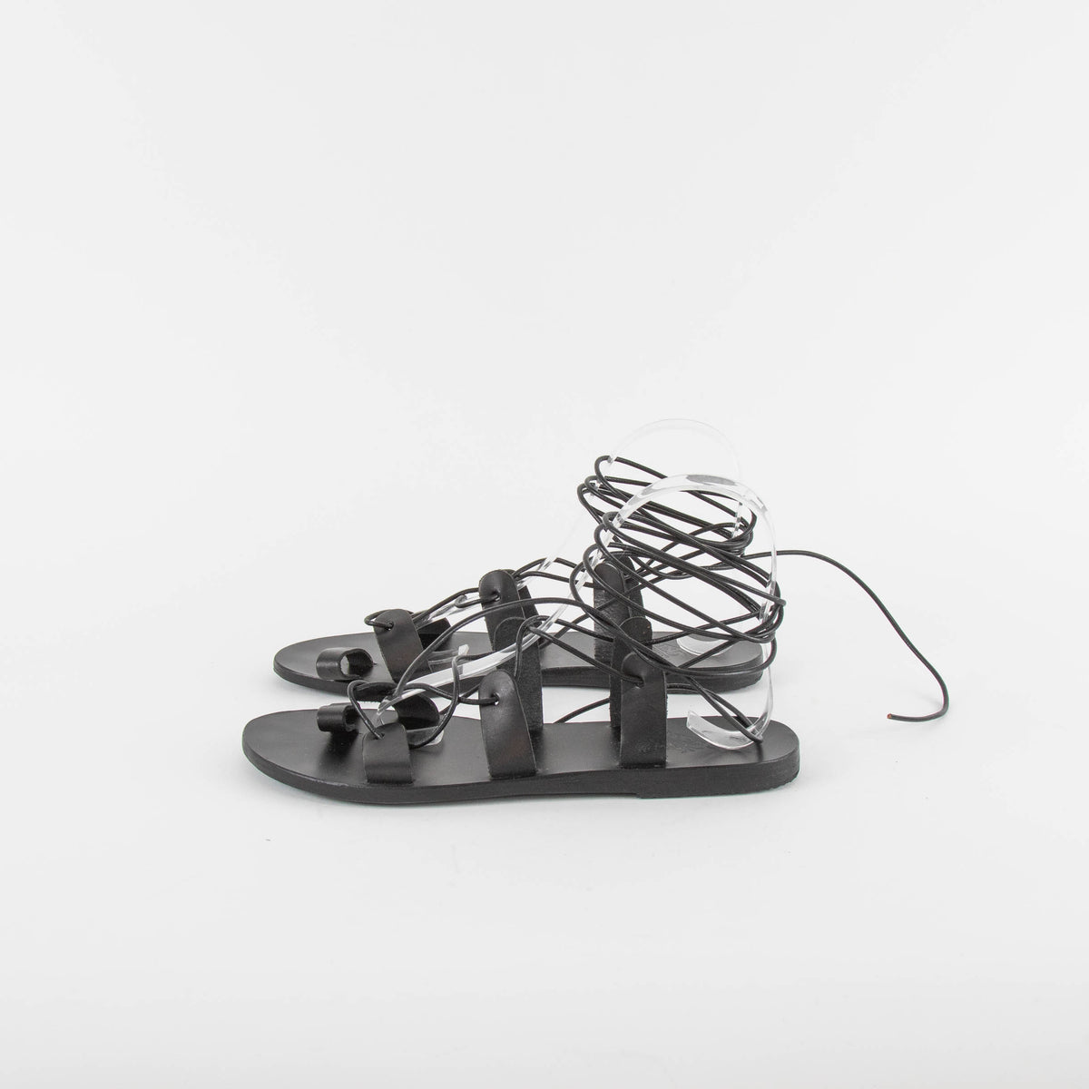 Ancient Greek Black Lace Up Leather Sandals