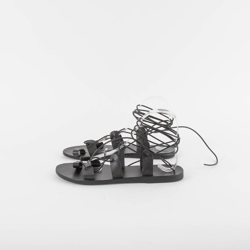 Ancient Greek Black Lace Up Leather Sandals