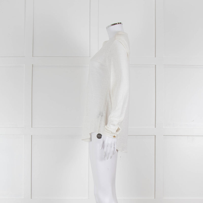 Bruno Manetti Cream Linen Slub Long Sleeve Top