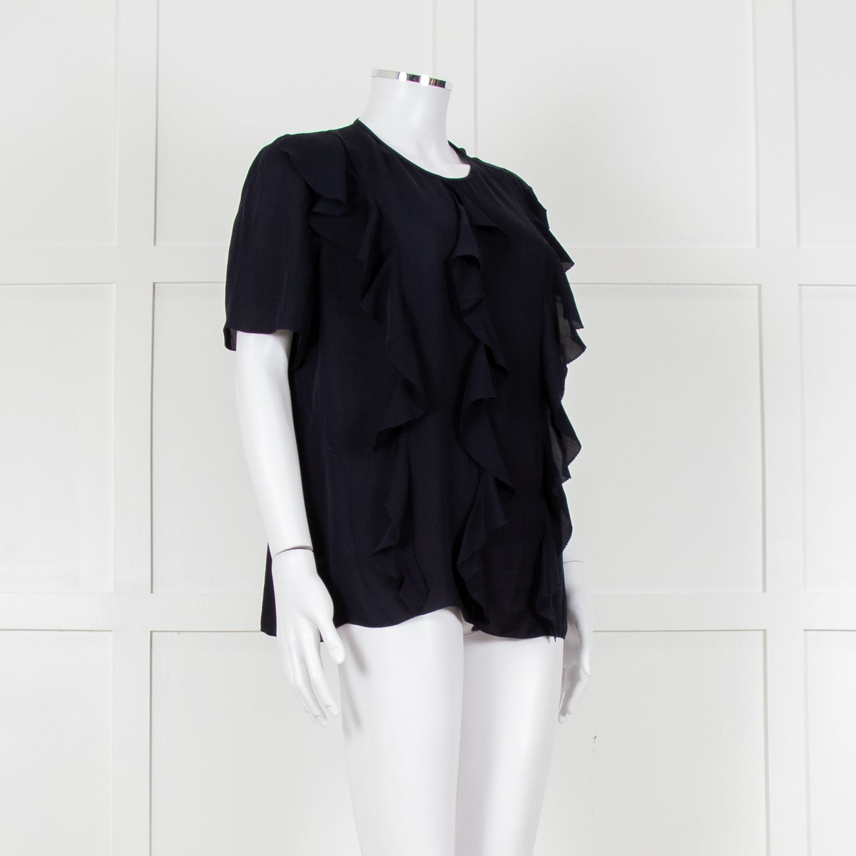 Louise Kennedy Navy Frill Front Short Sleeve Blouse