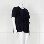 Louise Kennedy Navy Frill Front Short Sleeve Blouse