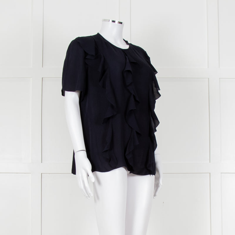 Louise Kennedy Navy Frill Front Short Sleeve Blouse