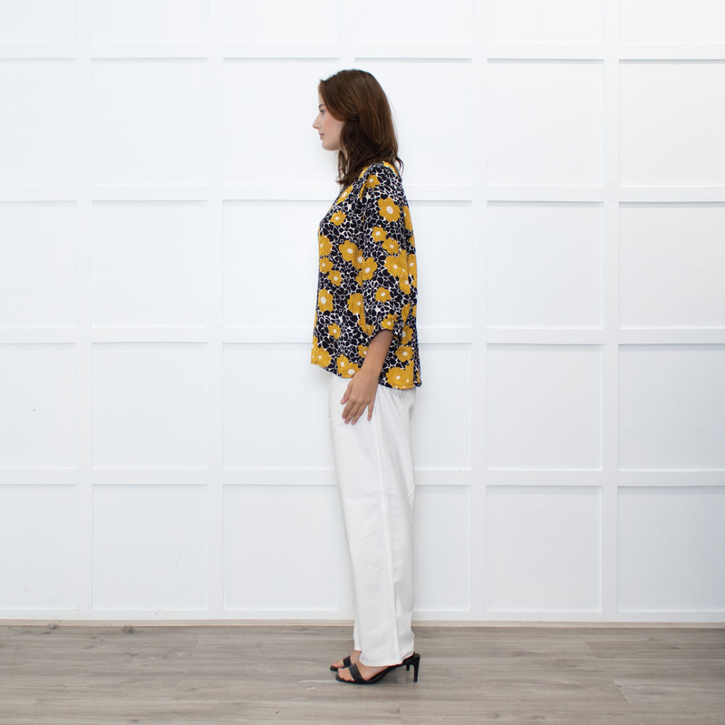 Ba&sh Black White Gold Flower Over Sized Top