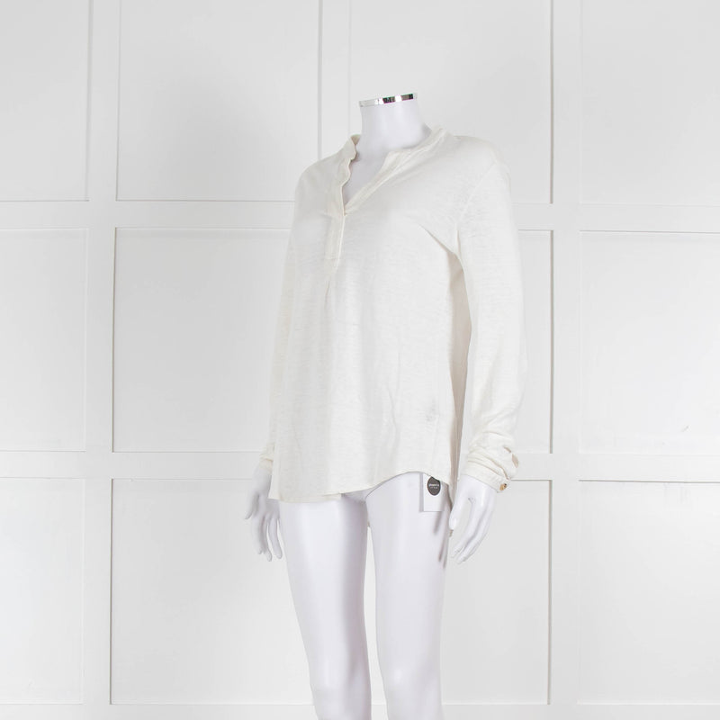 Bruno Manetti Cream Linen Slub Long Sleeve Top