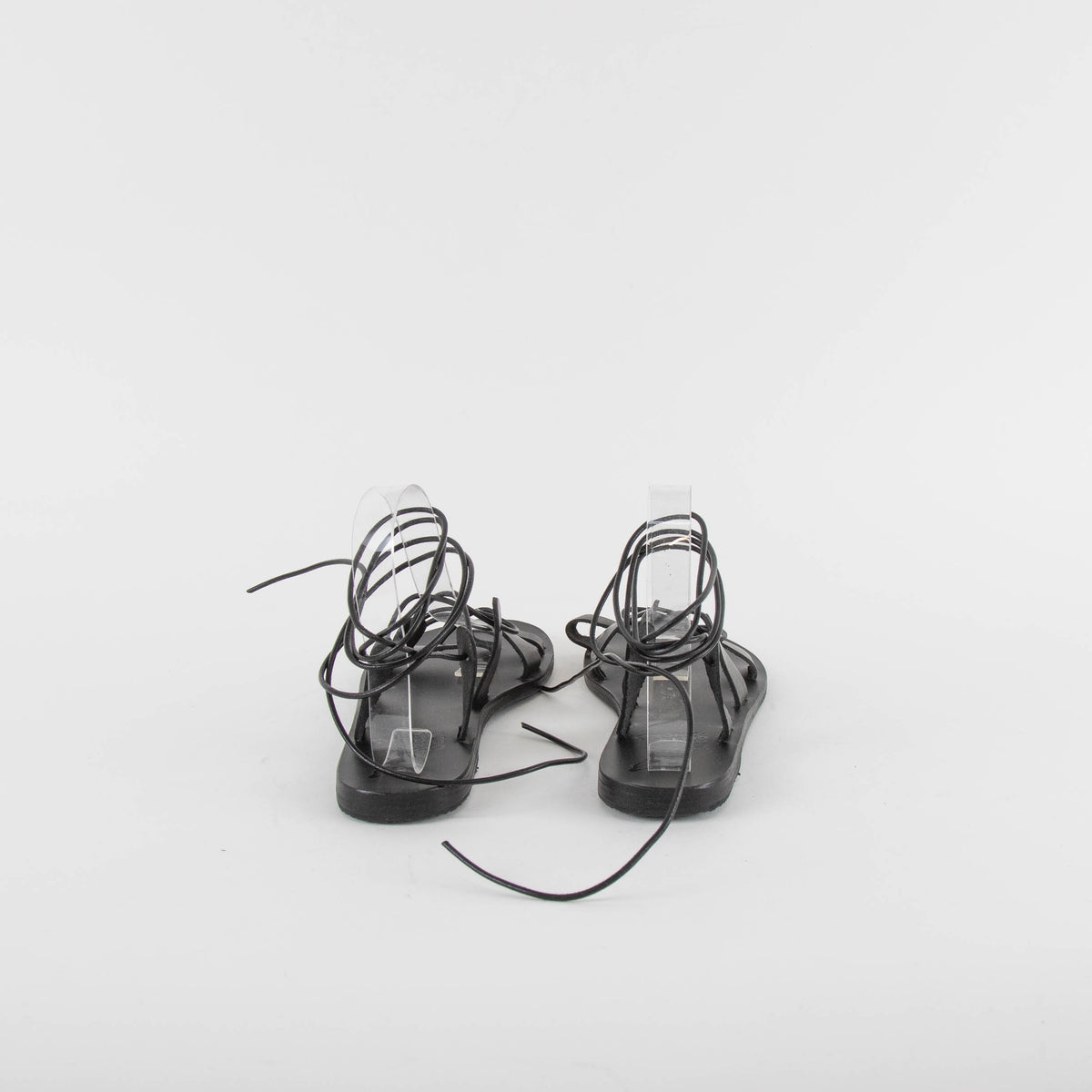 Ancient Greek Black Lace Up Leather Sandals