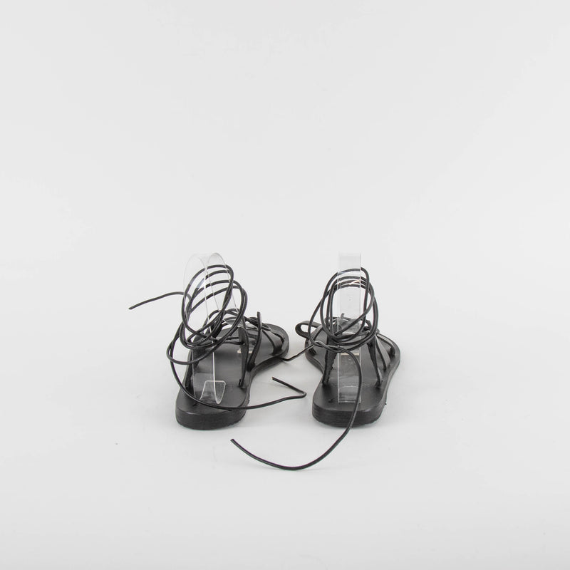 Ancient Greek Black Lace Up Leather Sandals