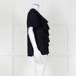 Louise Kennedy Navy Frill Front Short Sleeve Blouse