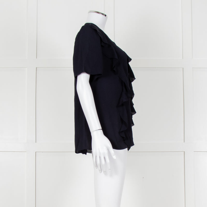 Louise Kennedy Navy Frill Front Short Sleeve Blouse