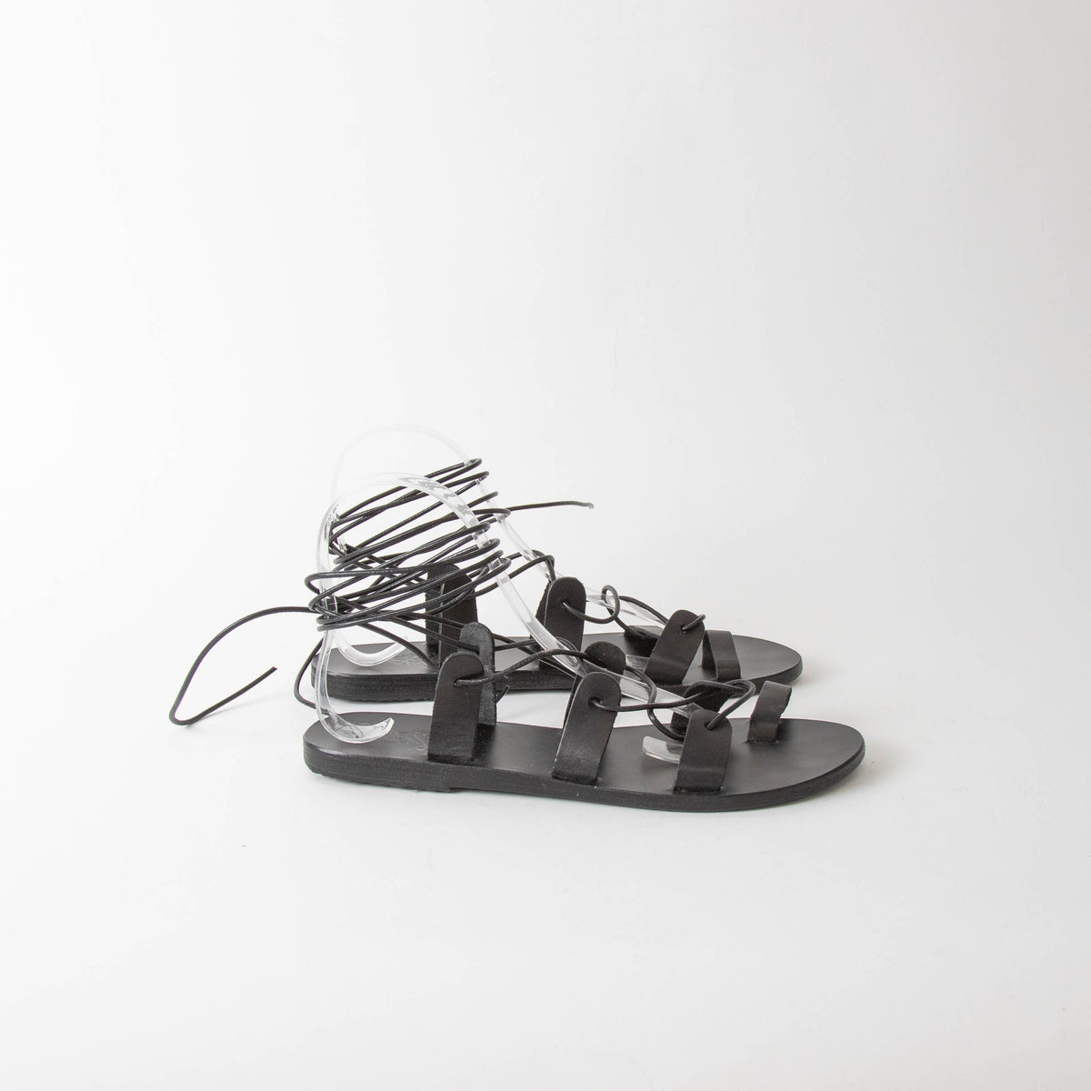 Ancient Greek Black Lace Up Leather Sandals