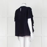 Louise Kennedy Navy Frill Front Short Sleeve Blouse