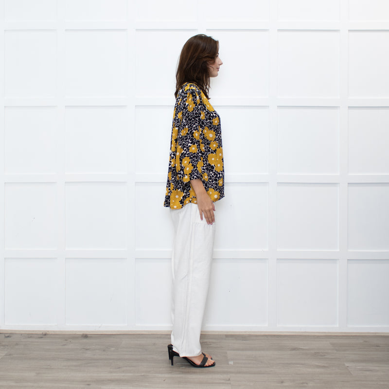 Ba&sh Black White Gold Flower Over Sized Top