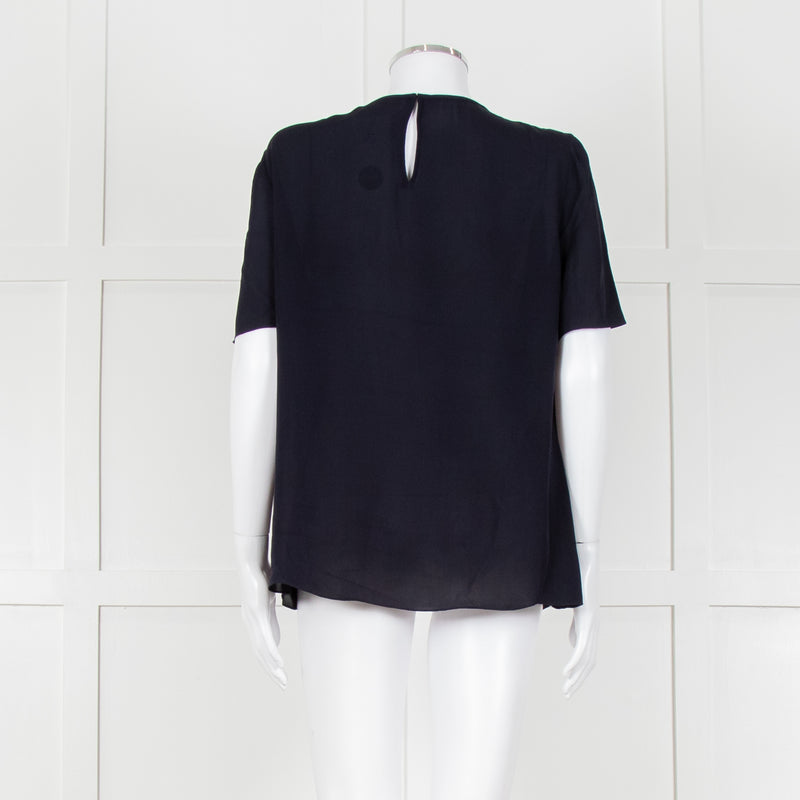 Louise Kennedy Navy Frill Front Short Sleeve Blouse