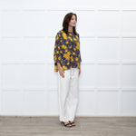 Ba&sh Black White Gold Flower Over Sized Top