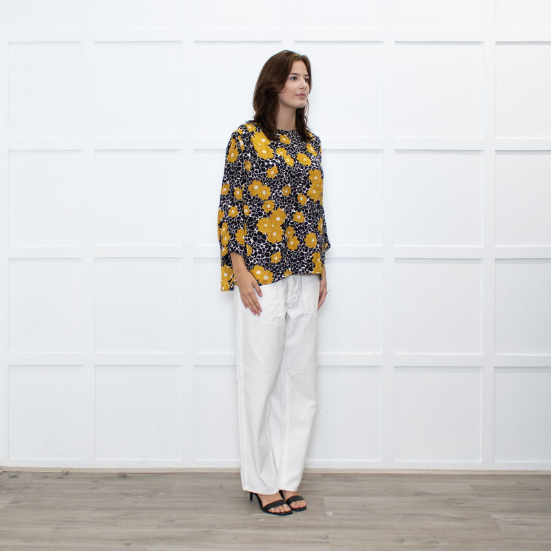 Ba&sh Black White Gold Flower Over Sized Top