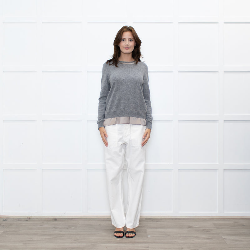 Peserico Grey Wool Beige Silk Trim Sweater