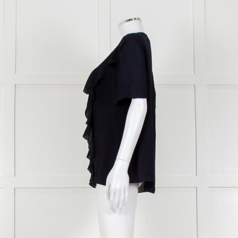 Louise Kennedy Navy Frill Front Short Sleeve Blouse