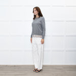 Peserico Grey Wool Beige Silk Trim Sweater